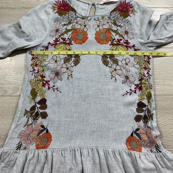 Zara Floral Print Ruffle Skirt Long Sleeve Grey Mini Dress - Picture 7 of 8